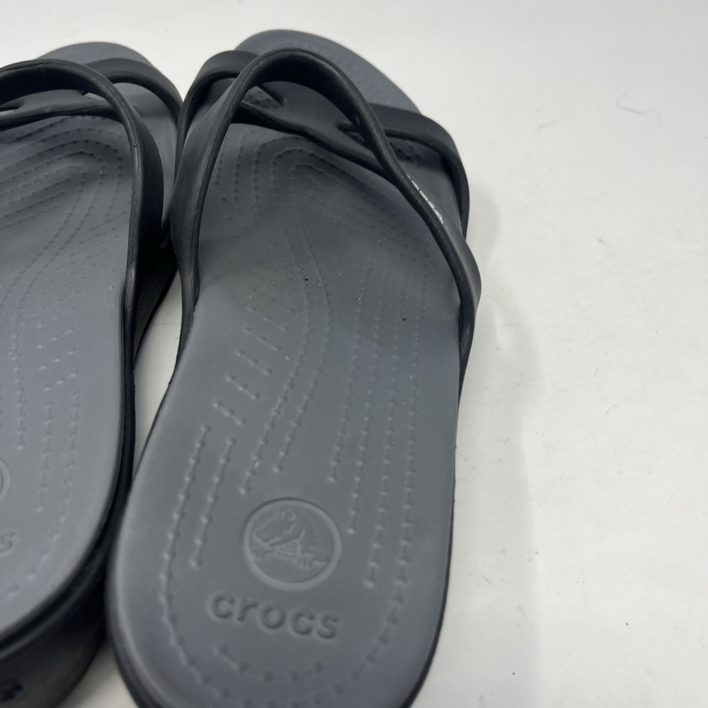 Crocs Hilga Black Gray Slip On Slides Womens Size 10 Wedge Summer Sandal Beach - Picture 8 of 15